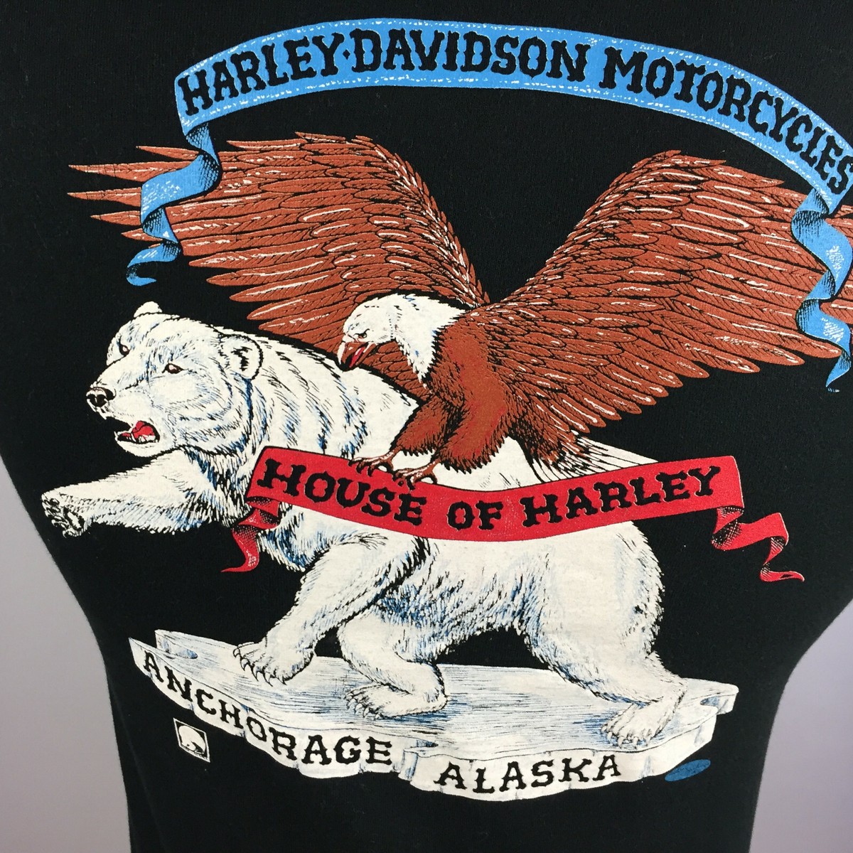 Vintage 80s 90s Alaska Harley Davidson Bear Motorcycle T Shirt 