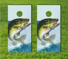Largemouth Bass Fish Jumping Water Cornhole Board Game Decal Wraps Bag Laminated