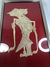 1900's Original Indonesian Buffalo Leather Shadow Puppet Wayang Framed