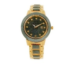 HSN Jade of Yesteryear Goldtone Women's Green Jade Bracelet Watch