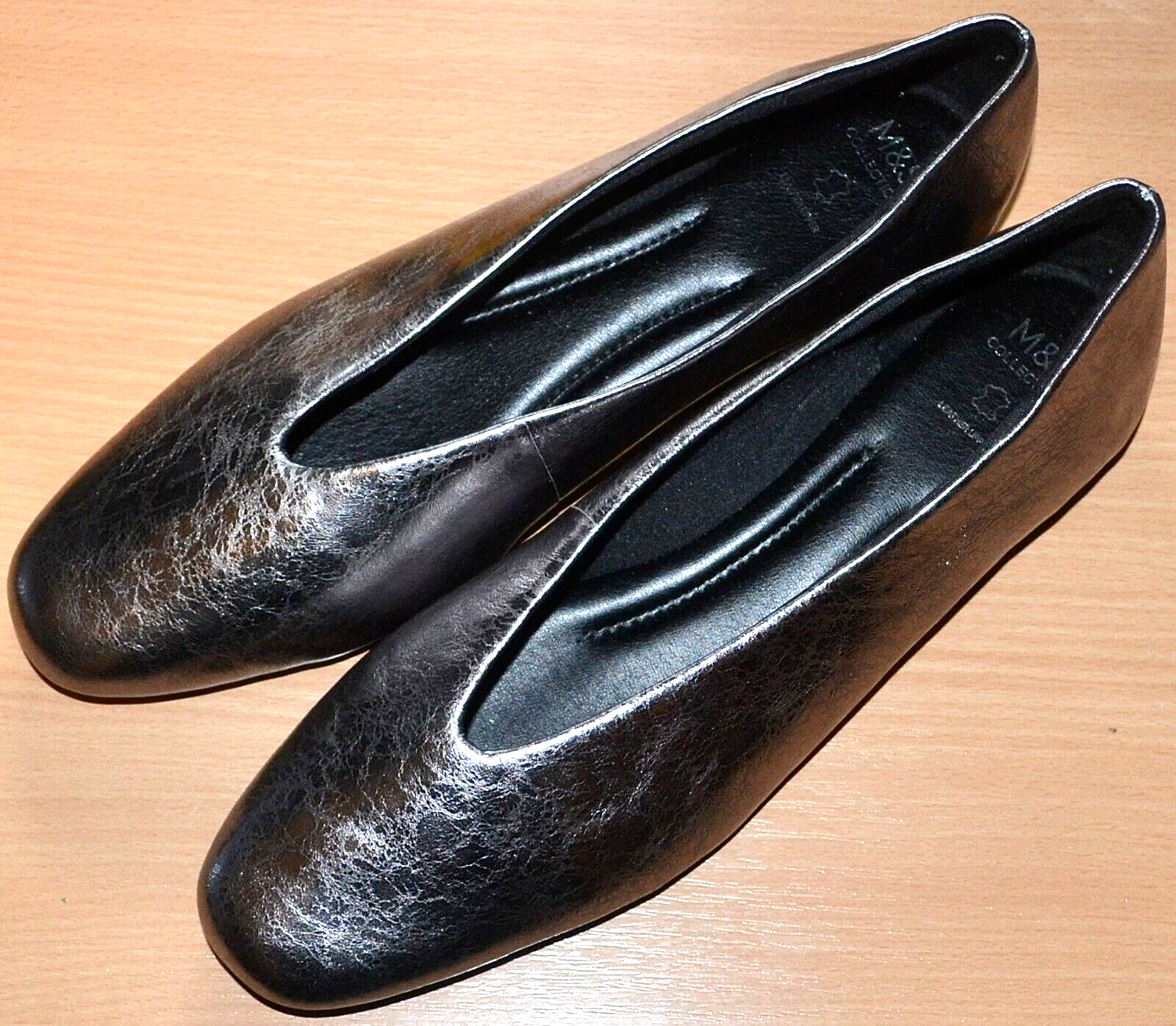 Mu0026S REAL LEATHER METALLIC PUMPS FLAT INSOLIA SHOES SIZE 8.5 PEWTER SILVER  NEW | eBay
