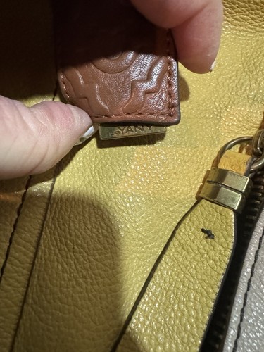 Genuine Leather orYany Grey Brown Yellow Handbag with Gold Hardware Detailing - Picture 15 of 15