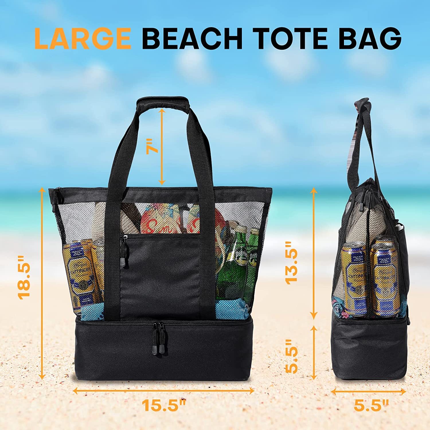 Beach Bag with Cooler Large Beach Bags for Women, Mesh Beach Bag with