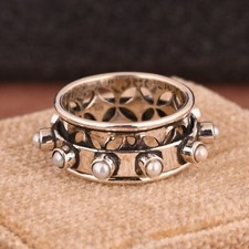 Men's Spinner Rings For Anxiety With Pearl Gemstones Sterling Silver Ring