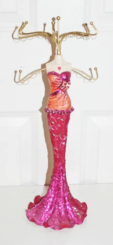 JEWELRY STAND 17X6 MARGERITA GLITTERY NECKLACE CHAINS HANGER HANGING PORCELAIN