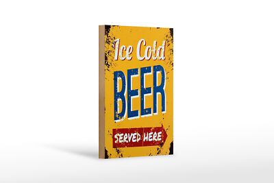 Holzschild Retro 12x18 cm Ice Cold Beer served here Bier Deko Schild