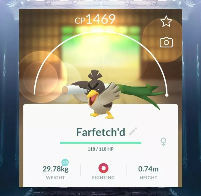 Pokémon Go~gen 8~Galarian farfetch'd ~level 35 MAX(wild)~same day