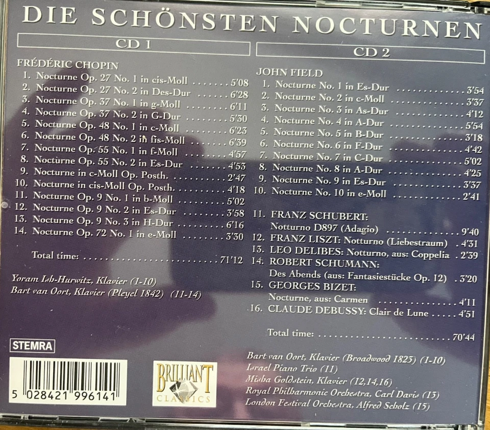 Die schönsten Nocturnen 2 CD Set Chopin ;Field ;Bizet ;Liszt ;Delibes ;Debussy   - Bild 2 von 2