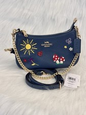 NWT Coach Teri Mini Crossbody Bag With Embroidery CDC86 Gold/Dark Denim