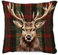 Beautiful Deer Cushion Covers Stag Forest Animals Decorative cushions RedTartan 