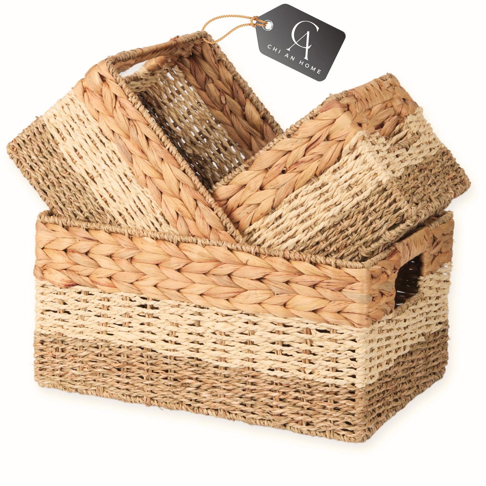 3-Piece Water Hyacinth Wicker Storage Baskets for Home Organization-image