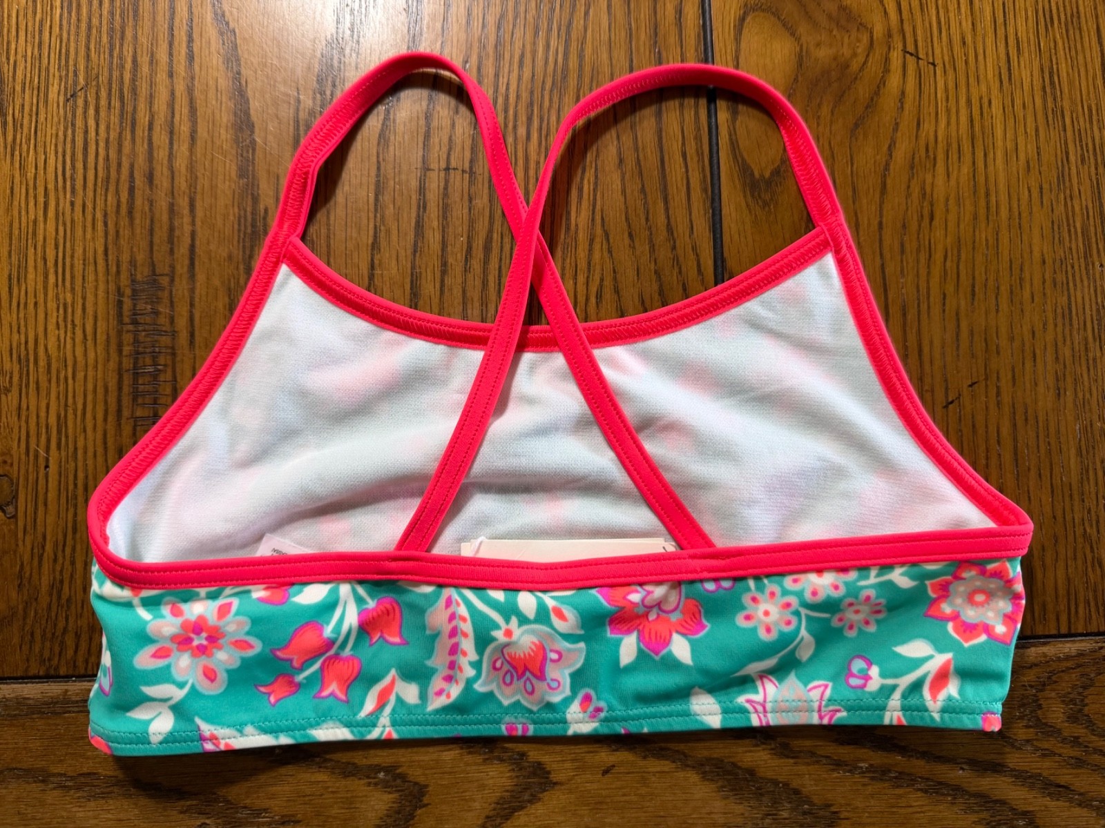 NWT Mini Boden Green Floral Bikini Top Girls Swim Top Size 9-10 image 2