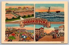 NJ, Ocean City, Ship, Boardwalk, Multi View, Linen, Vintage Postcard