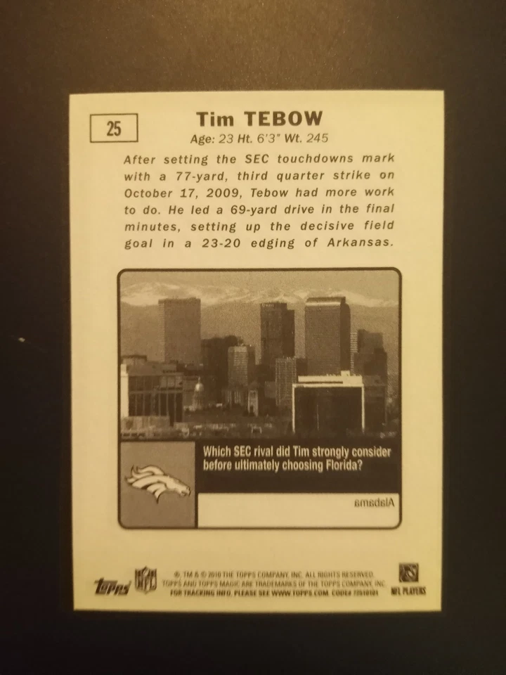 2010 Topps Magic - Tim Tebow #25 (RC) - Image 2 of 2