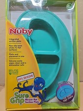 Nuby Silicone Feeding Miracle Mat Section Plate Sure Grip Aqua New