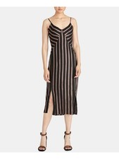 RACHEL ROY Womens Black Spaghetti Strap Midi Shift Evening Dress M