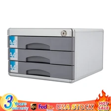 File Box Storage Filing Desk Organizer Locking File Cabinet 3 Drawers for Office