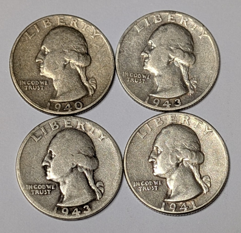 4-Coin Lot • Washington Quarters (1940-49) • 90% Silver • Ships Fast