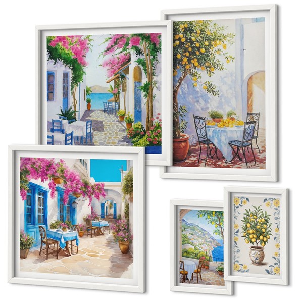 Wohnzimmer Poster Set Im Rahmen Bezaubernde Landschaften Mit Blumen Weiß Rahmen-image