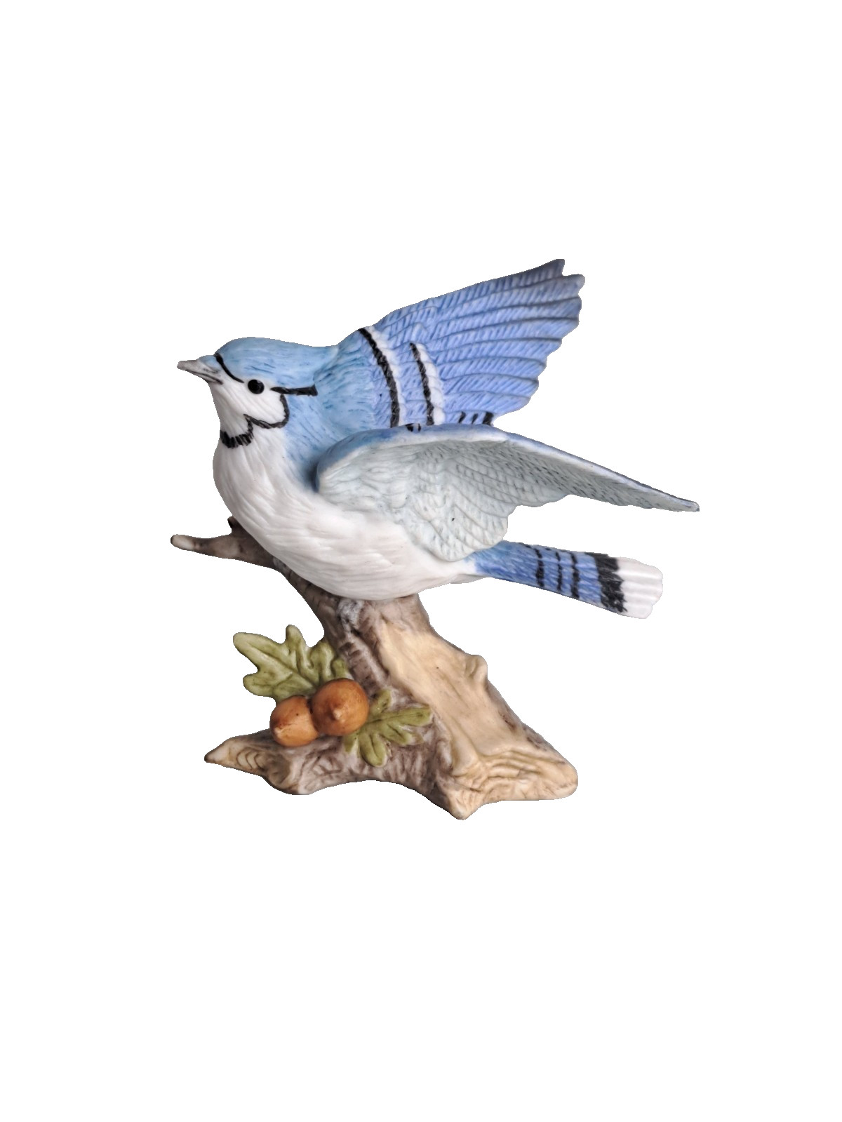 VTG. Ceramic Porcelain Bisque 3" Blue Jay Figurine On Branch- Unbranded