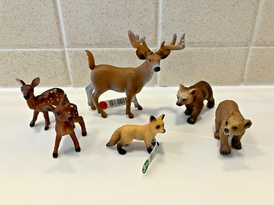 Mixed Lot 6 SAFARI & SCHLEICH Forest Animals Deer Buck Fawns Bear Cubs Fox Kit