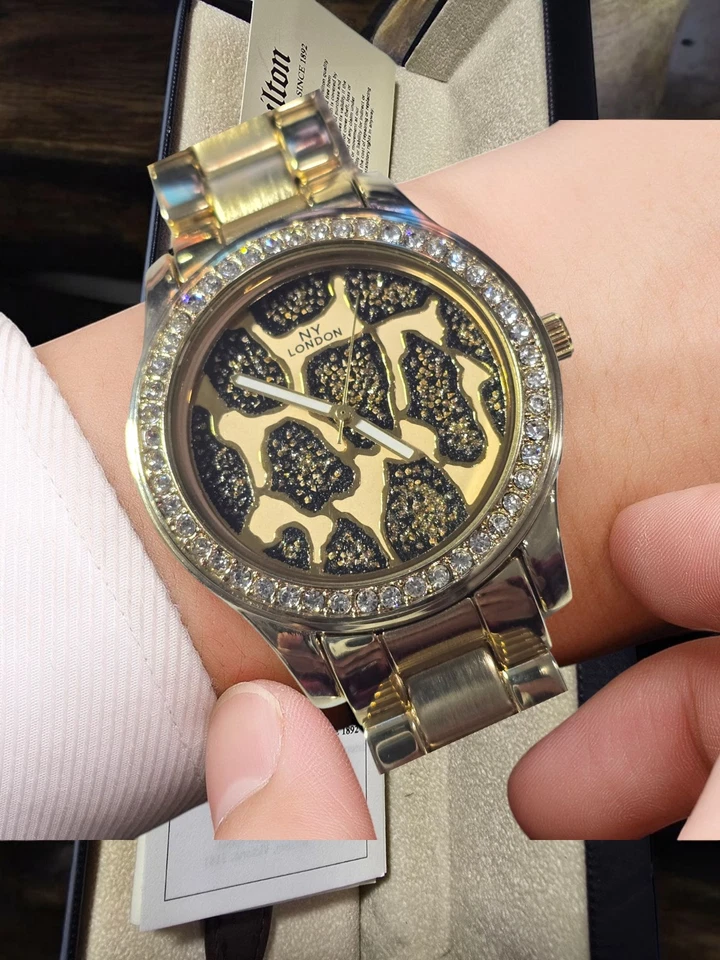 Reloj de lujo unisex New York London PL-7139, esfera camuflada con estrás de cristal, nuevo con etiquetas Foto 3 de 4
