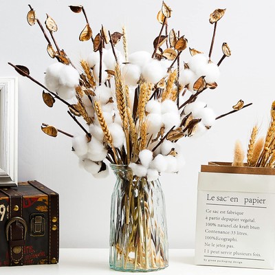 24 Pieces Farmhouse Cotton Flowers 17.7 Inch Fake Artificial Cotton Stems wit...