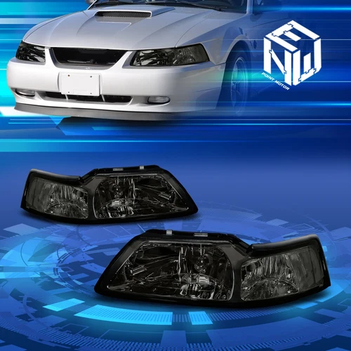 For 99-04 Ford Mustang Smoked Housing Clear Corner Headlights Lamps Replacement