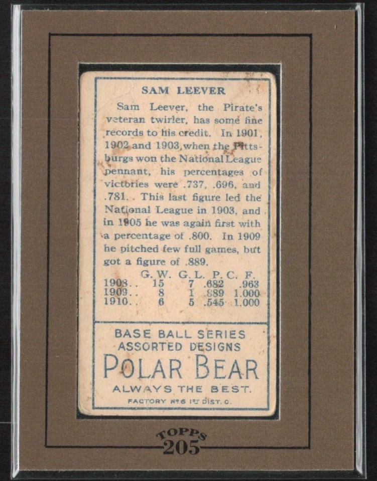 Sam Leever 2003 Topps 205 Buyback T205 1911 Pittsburgh Pirates Foto 2 de 2