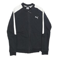 PUMA Womens Black & White Zip Jacket UK 10 Cotton Blend Plain Casual Activewear