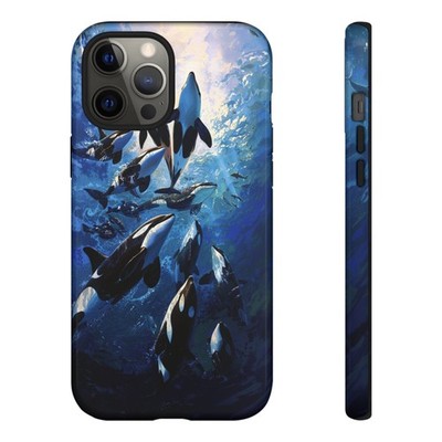 For iPhone/Galaxy/Pixel | Phone Ink Case - Orca Pod Killer Whales Blue Ocean