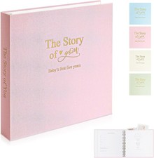 1DOT2 Baby Memory Book Keepsake Journal - First 5 Years, Pink Linen