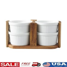 Acacia Wood Ramekin Set Porcelain Oven Safe Microwave Safe Caddy Dishwasher Safe