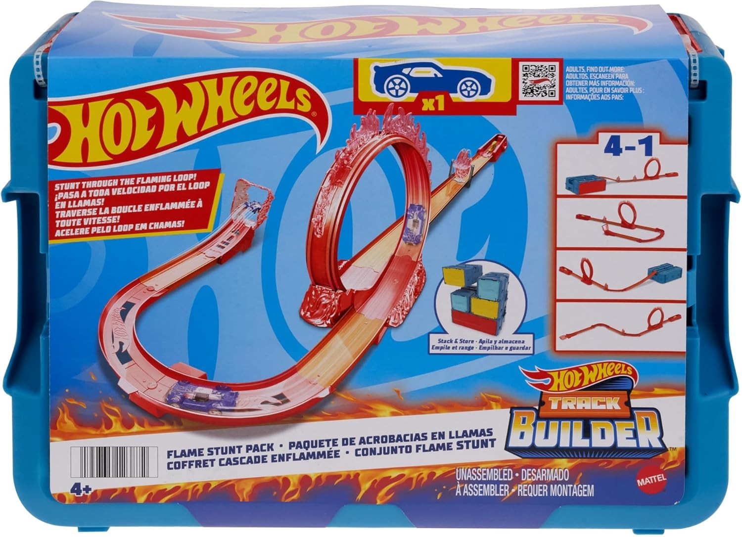 Hot Wheels Track Builder Flamme : Circuit de Cascades avec 1 Voiture pour Enfant
