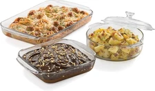 Libbey Baker's Basics 3-Piece Glass Casserole Baking Dish Set with 1 Cover
