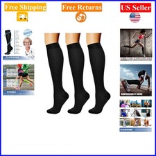 Compression Socks for Women  Men, 3 Pairs, 15-20 mmHg, Black, Small-Medium