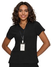 Scrub Tops for Women Curved V-Neck Scrub Tops with 3 Pockets Soft Stretch Eas...