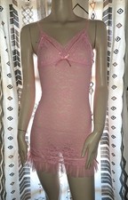 Victoria's Secret Lace Gown Sheer Bubblegum Pink Fits Small Coquette Vtg 2009