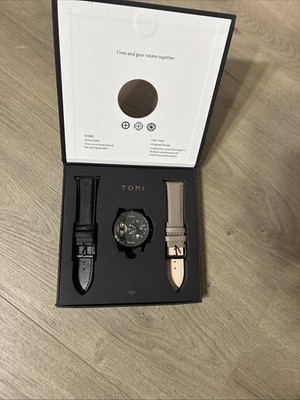 TOMI Face Gear Men's Wristwatch Quartz Black Dial Interchangeable Bands Analog