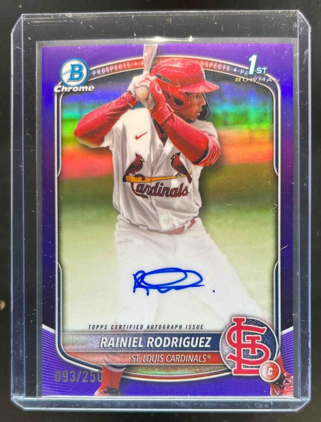 2025 Bowman Chrome Rainiel Rodriguez Auto Purple Refractor 1st Prospect #93/250