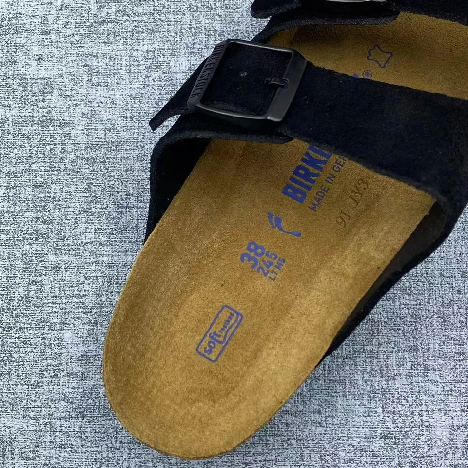 Sandalias unisex Birkenstock Arizona negras de gamuza de cuero estrechas 37-41/ancho 42-45 Foto 2 de 4