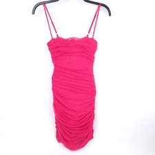 Fashion Nova Dress Womens XS Mini Zip Sleeveless Short Bodycon Ruched Mesh Pink