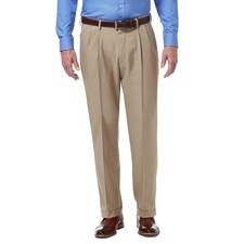 Haggar mens Premium Comfort Classic Fit Pleat Front 44W x 29L, Medium Khaki
