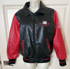 Excelled Women's Betty Boop Faux Leather Varsity Full Zip Jacket SZ XS