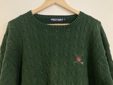 Vintage Polo Golf Ralph Lauren Sweater Mens XXL Cream Cable Knit Crest Crewneck