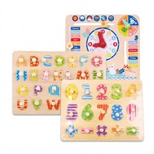 Montessori Wooden Learning Toys Set ABC Number Puzzle Calendar Board