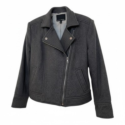Banana Republic Melton L petite charcoal gray Italian Bellucci wool moto jacket 