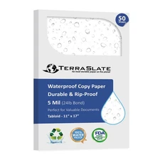 Waterproof Paper, Rip-Proof Paper, 50 Sheets, 5 Mil (120lb Cover), 11” x 17”,...