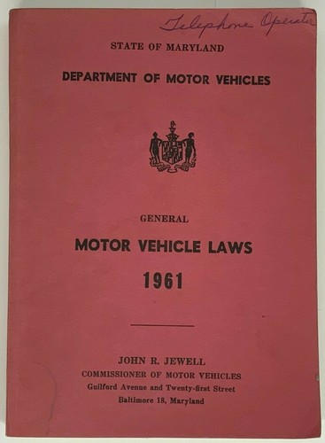 Maryland Fahrzeuggesetze Kraftfahrzeugabteilung 1961 Telefonbetreiber Vintage - Bild 10 von 10