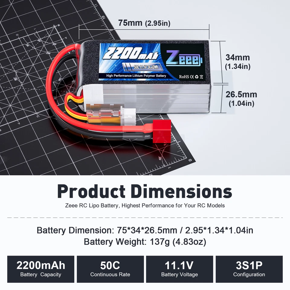 2xZeee Shorty 3S Lipo Battery 2200mAh 11.1V 50C T Plug for RC Car Airplane Drone - Image 3 of 4
